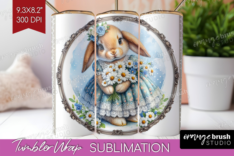 Vintage Bunny Tumbler Wrap - Cute Bunny Tumbler PNG