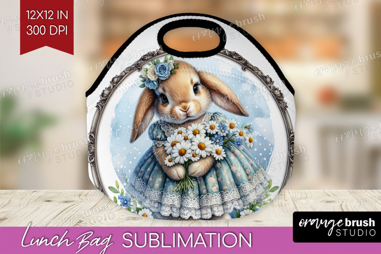 Vintage Bunny Lunch Bag - Cute Bunny Lunch Bug PNG