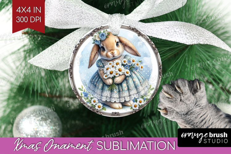Vintage Bunny Ornament PNG - Cute Bunny PNG Sublimation