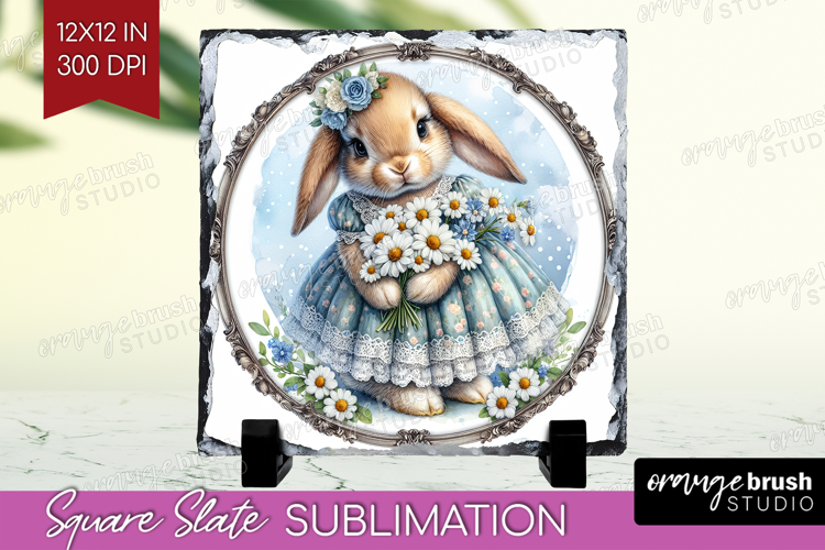 Vintage Bunny Slate PNG - Cute Bunny Square Slate