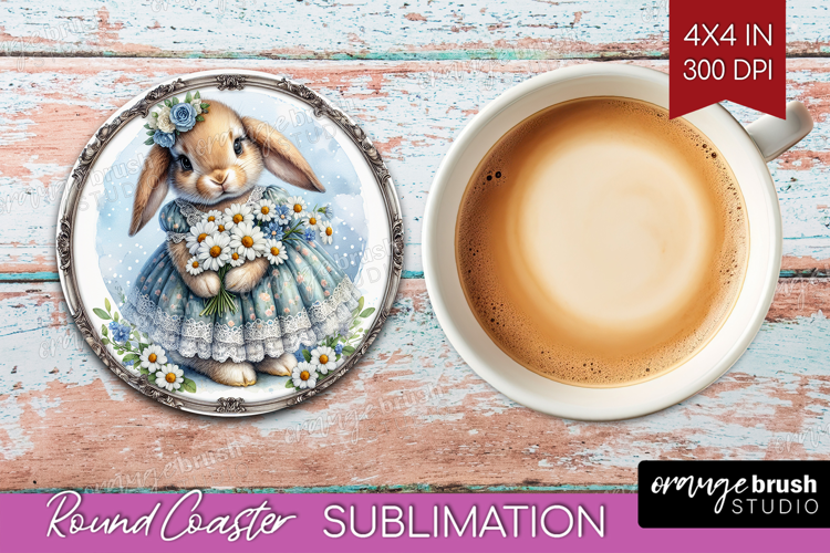 Vintage Bunny Round Coaster - Cute Bunny Coaster PNG