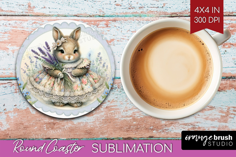Vintage Bunny Round Coaster - Cute Bunny Coaster PNG