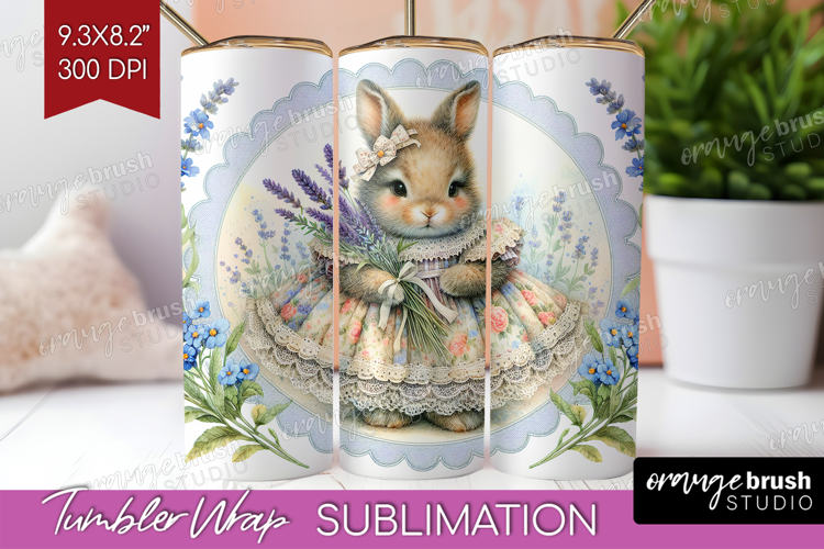 Vintage Bunny Tumbler Wrap - Cute Bunny Tumbler PNG