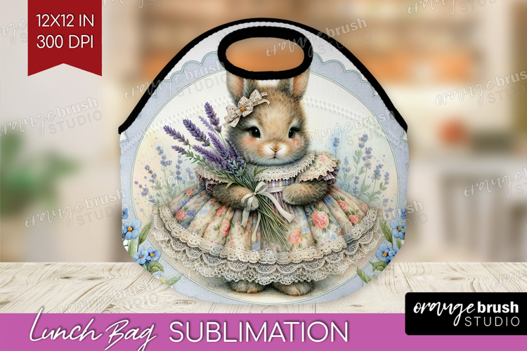 Vintage Bunny Lunch Bag - Cute Bunny Lunch Bug PNG