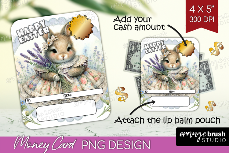 Vintage Bunny Money Card PNG - Cute Bunny Money Card Holder
