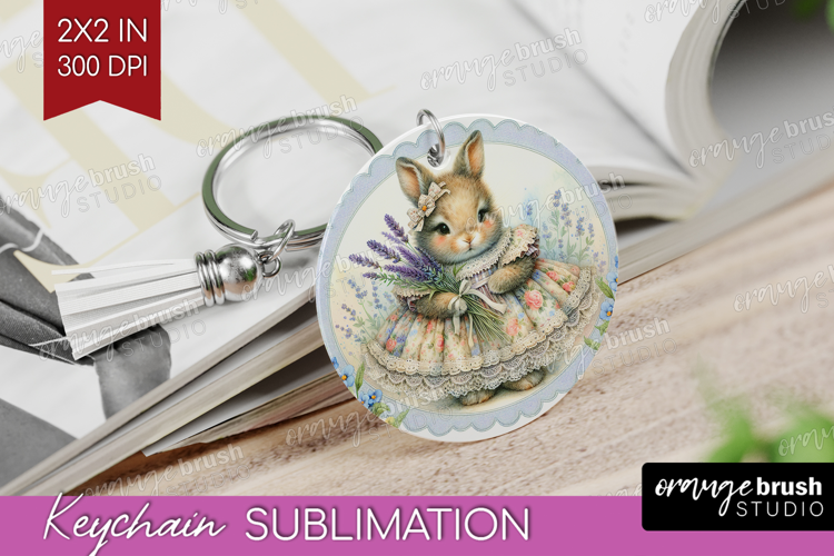 Vintage Bunny Keychain PNG - Cute Bunny Keychain Sublimation