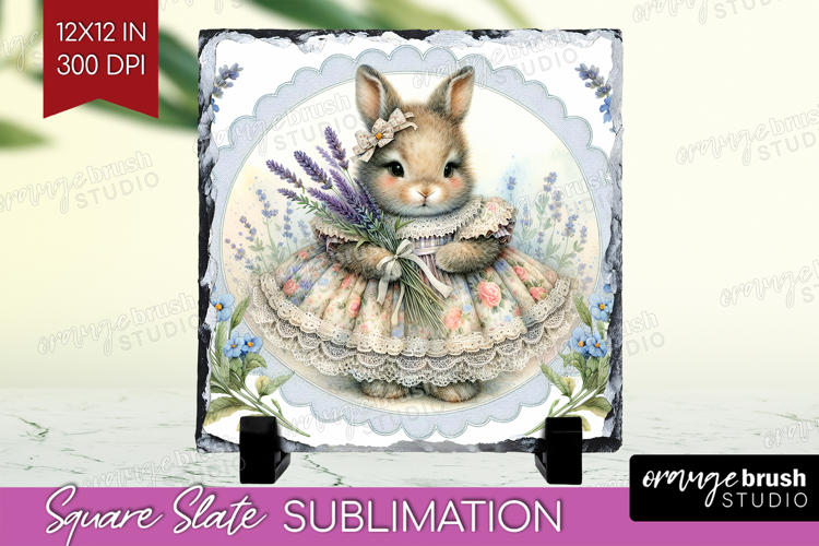 Vintage Bunny Slate PNG - Cute Bunny Square Slate