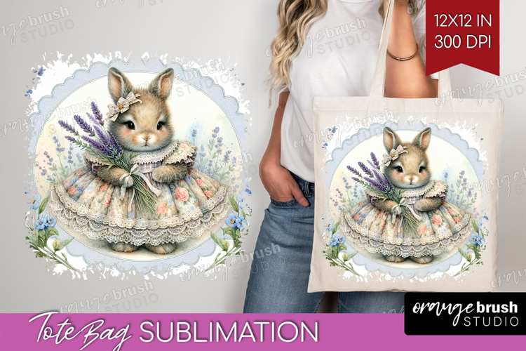 Vintage Bunny Tote Bag - Cute Bunny Tote Bag PNG Sublimation