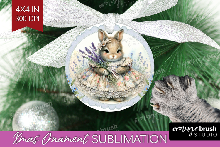 Vintage Bunny Ornament PNG - Cute Bunny PNG Sublimation
