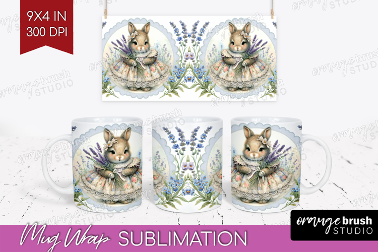 Vintage Bunny Mug Wrap - Cute Bunny Mug PNG Sublimation