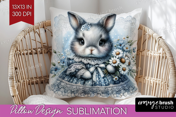 Vintage Bunny Pillow Sublimation - Cute Bunny Pillow Cover