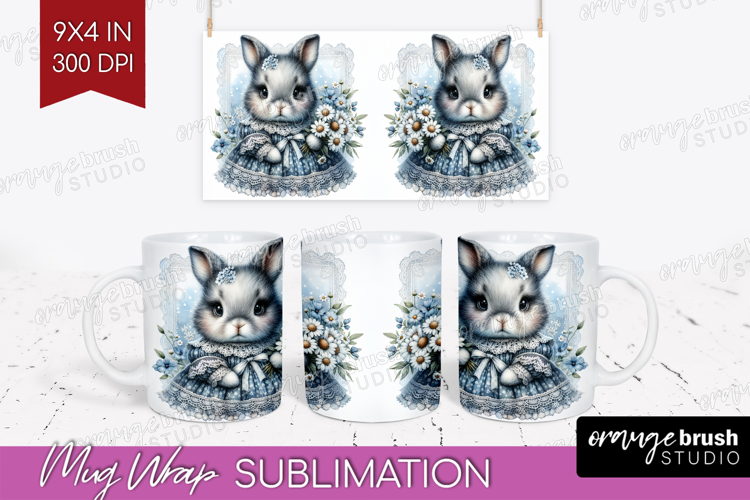 Vintage Bunny Mug Wrap - Cute Bunny Mug PNG Sublimation