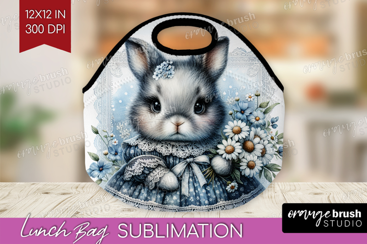 Vintage Bunny Lunch Bag - Cute Bunny Lunch Bug PNG