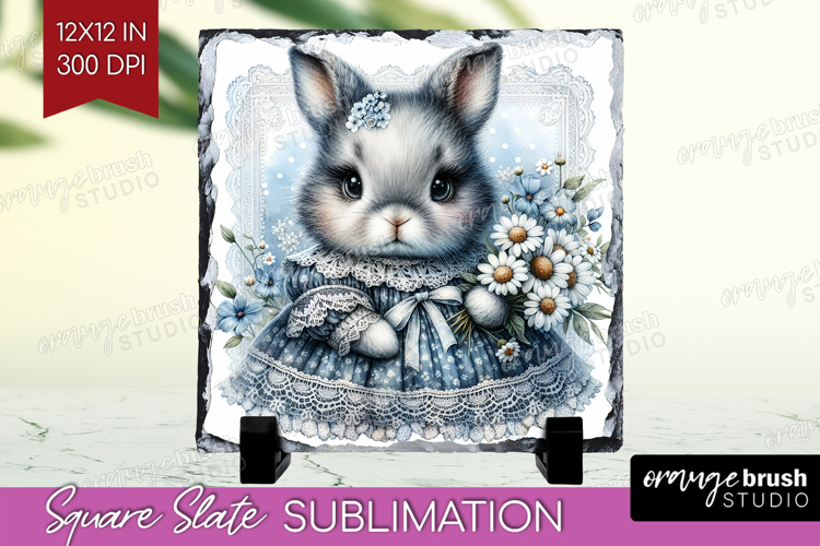 Vintage Bunny Slate PNG - Cute Bunny Square Slate
