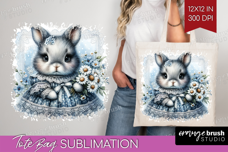 Vintage Bunny Tote Bag - Cute Bunny Tote Bag PNG Sublimation