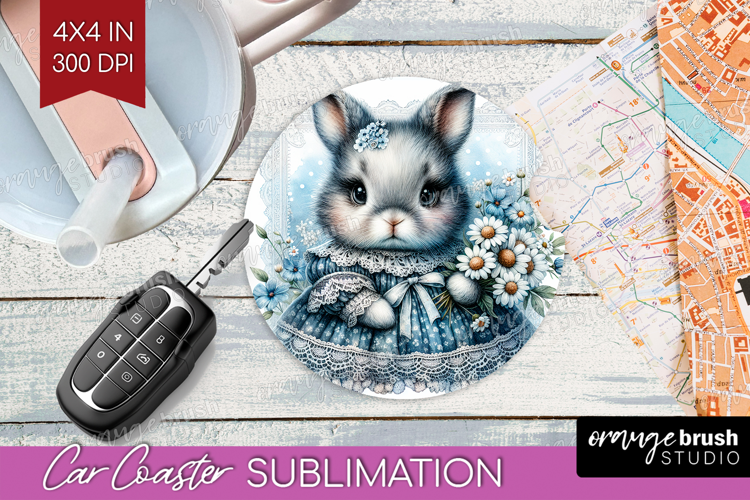 Vintage Bunny Car Coaster - Cute Bunny Coaster PNG