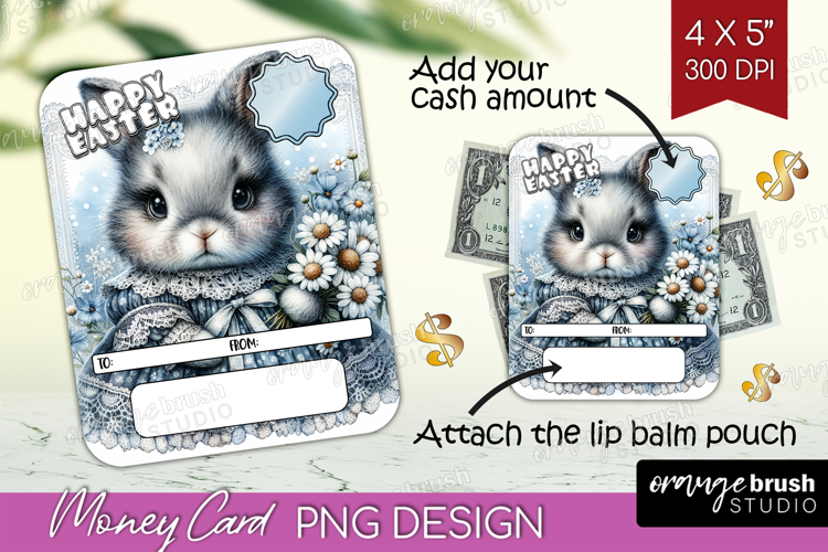 Vintage Bunny Money Card PNG - Cute Bunny Money Card Holder