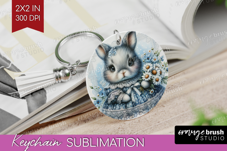 Vintage Bunny Keychain PNG - Cute Bunny Keychain Sublimation