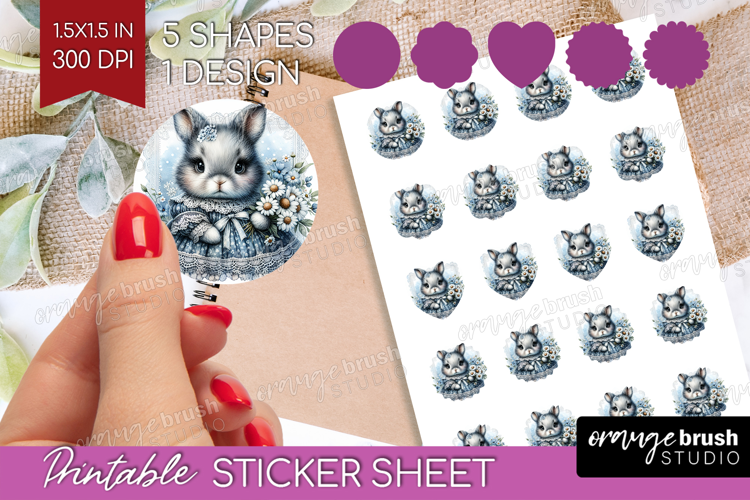 Vintage Bunny Round Sticker - Cute Bunny Printable Sticker