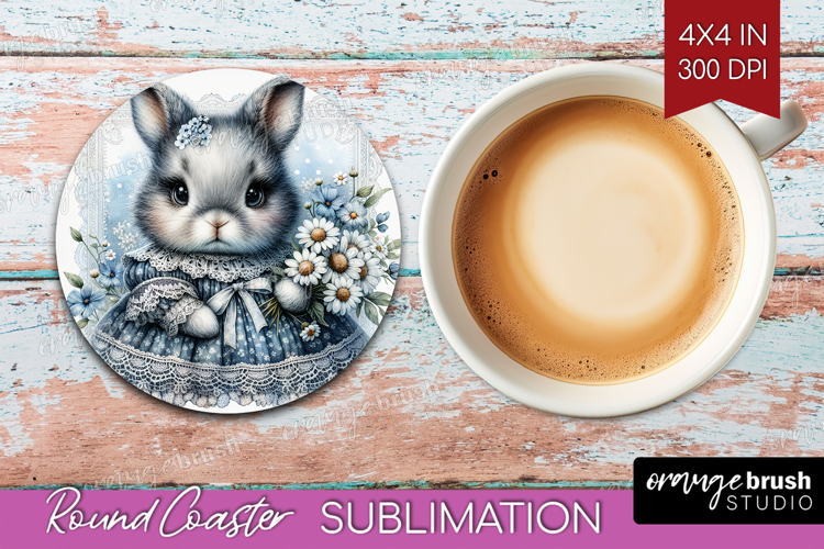 Vintage Bunny Round Coaster - Cute Bunny Coaster PNG