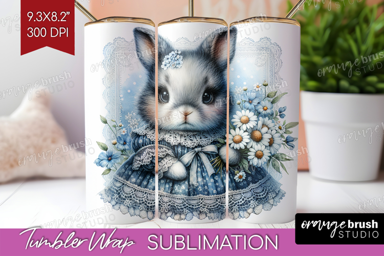 Vintage Bunny Tumbler Wrap - Cute Bunny Tumbler PNG