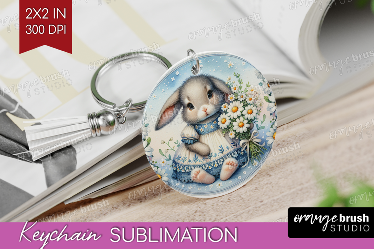 Vintage Bunny Keychain PNG - Cute Bunny Keychain Sublimation
