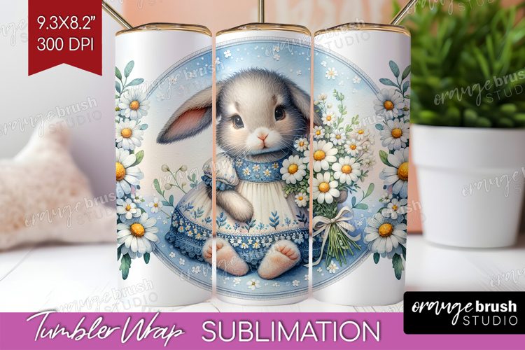 Vintage Bunny Tumbler Wrap - Cute Bunny Tumbler PNG