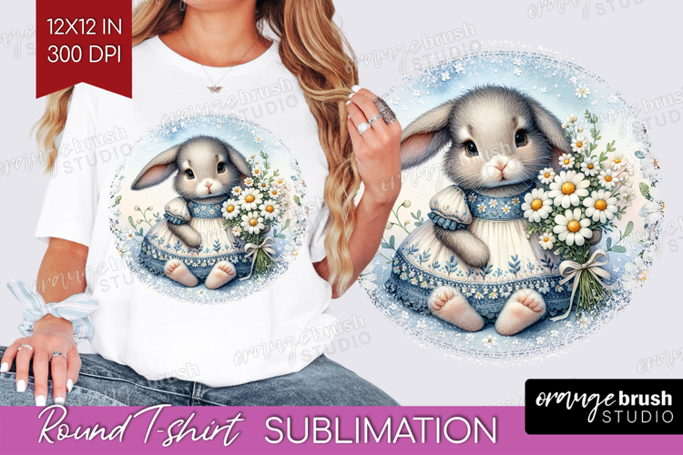 Vintage Bunny Round Tshirt Background - Cute Bunny PNG