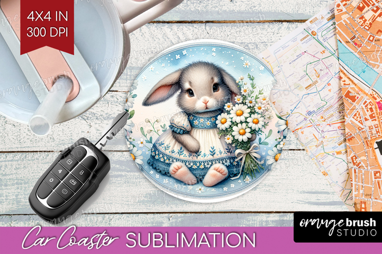 Vintage Bunny Car Coaster - Cute Bunny Coaster PNG