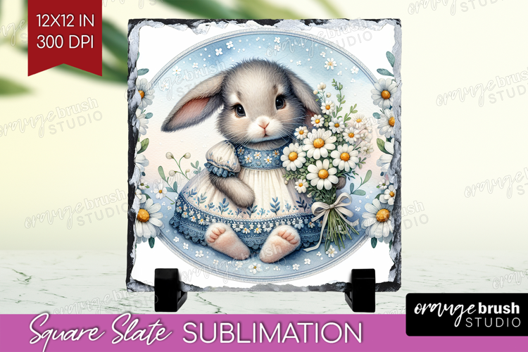Vintage Bunny Slate PNG - Cute Bunny Square Slate