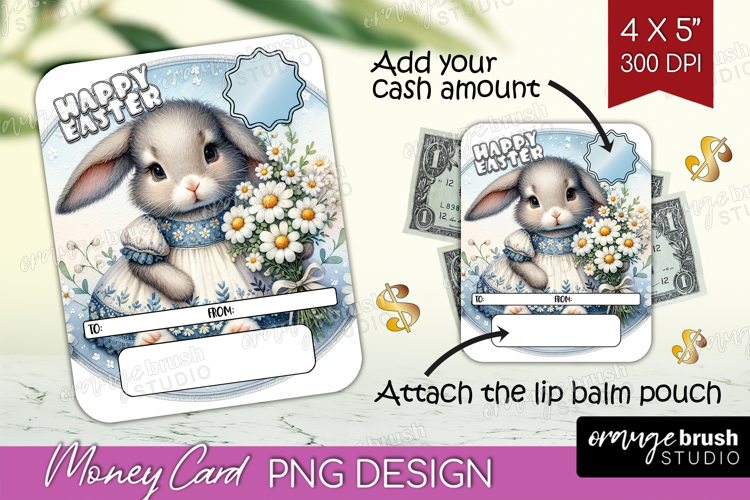 Vintage Bunny Money Card PNG - Cute Bunny Money Card Holder