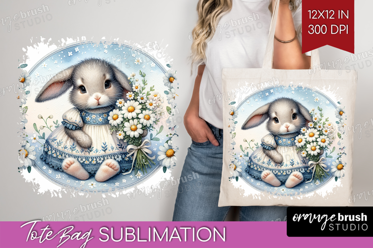 Vintage Bunny Tote Bag - Cute Bunny Tote Bag PNG Sublimation
