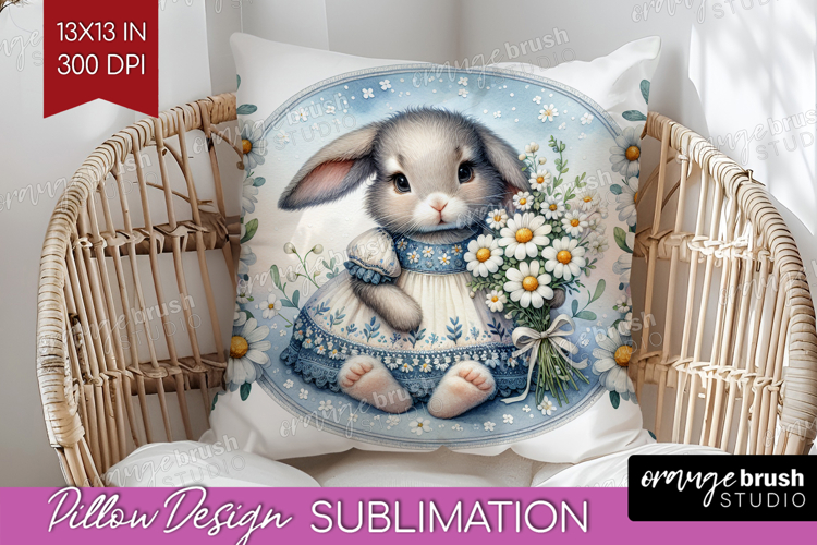 Vintage Bunny Pillow Sublimation - Cute Bunny Pillow Cover
