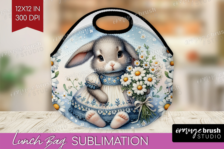 Vintage Bunny Lunch Bag - Cute Bunny Lunch Bug PNG