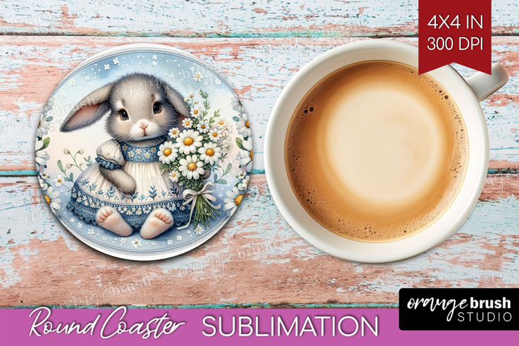 Vintage Bunny Round Coaster - Cute Bunny Coaster PNG