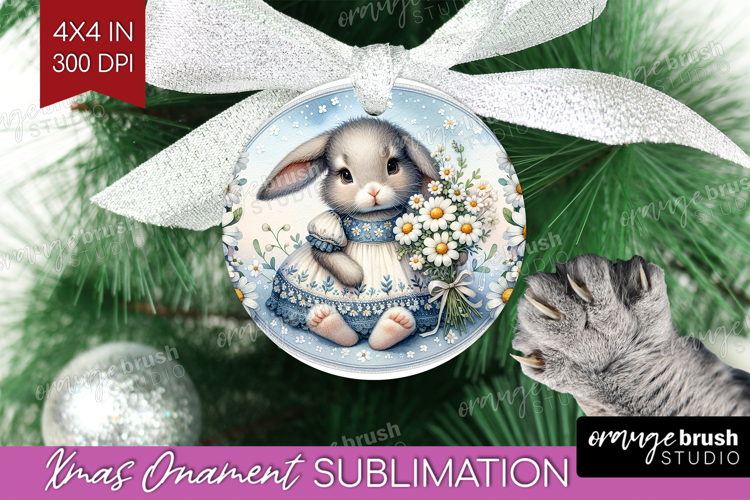 Vintage Bunny Ornament PNG - Cute Bunny PNG Sublimation