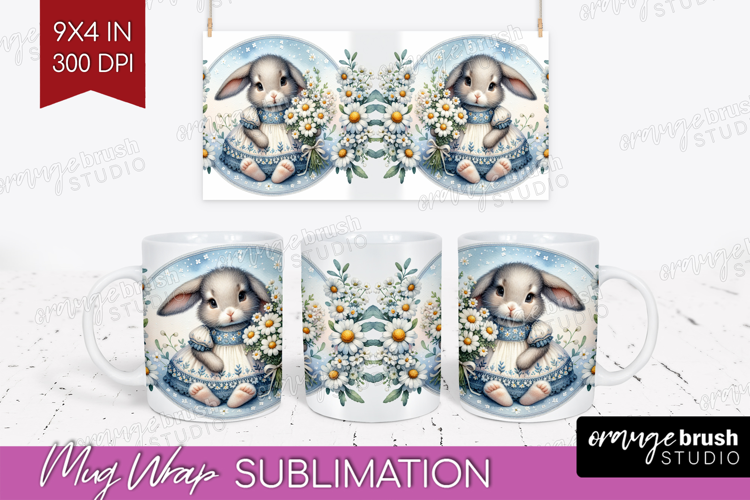 Vintage Bunny Mug Wrap - Cute Bunny Mug PNG Sublimation