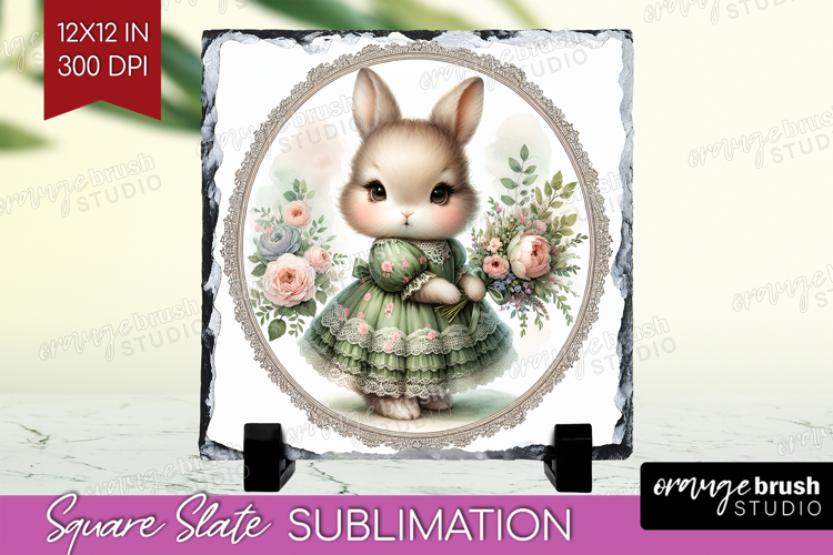 Vintage Bunny Slate PNG - Cute Bunny Square Slate