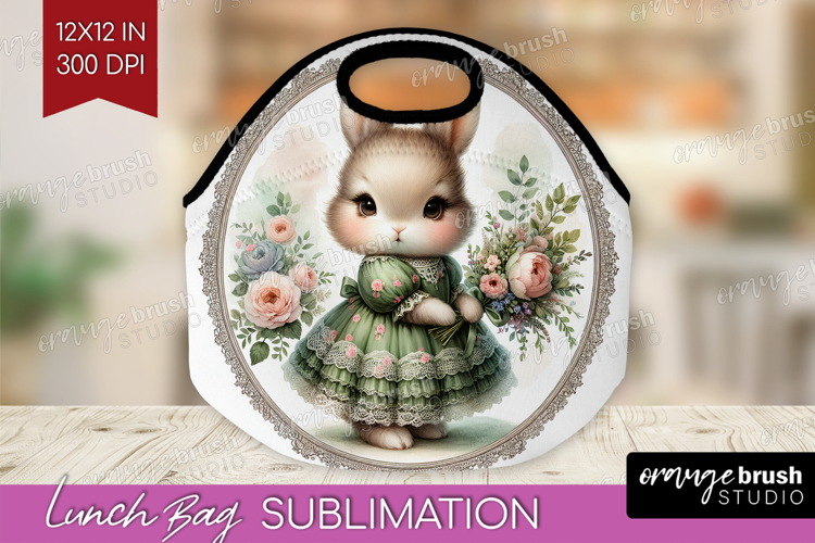 Vintage Bunny Lunch Bag - Cute Bunny Lunch Bug PNG