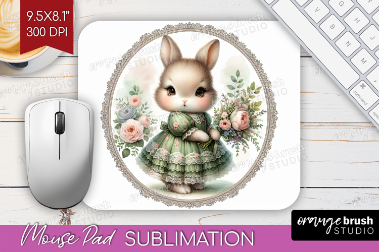 Vintage Bunny Mouse Pad Sublimation - Cute Bunny Mousepad
