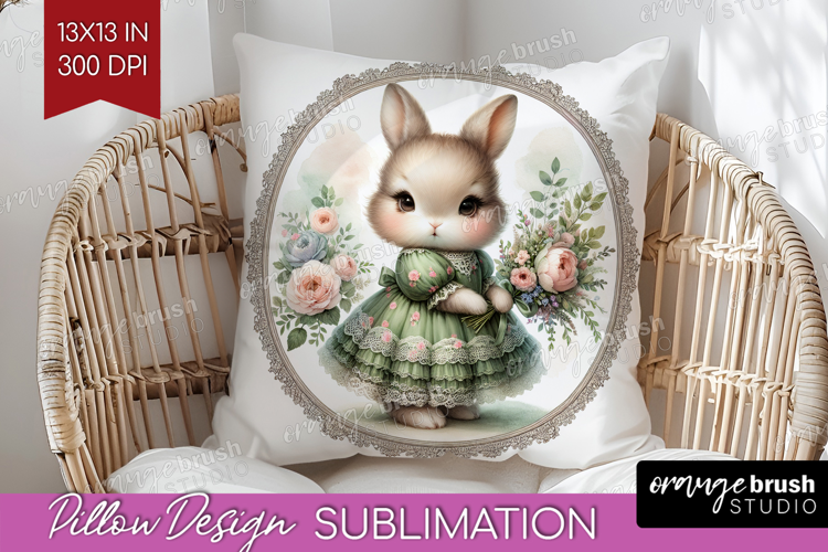 Vintage Bunny Pillow Sublimation - Cute Bunny Pillow Cover