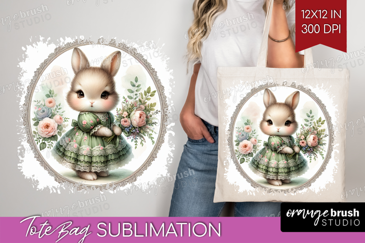 Vintage Bunny Tote Bag - Cute Bunny Tote Bag PNG Sublimation