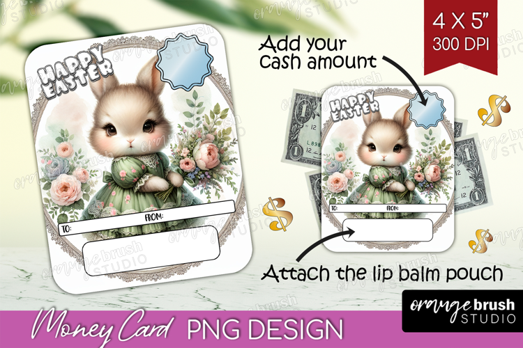 Vintage Bunny Money Card PNG - Cute Bunny Money Card Holder