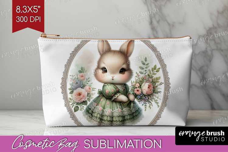 Vintage Bunny Cosmetic Bag - Cute Bunny Makeup Bag PNG