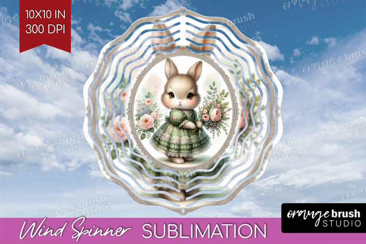 Vintage Bunny Wind Spinner Sublimation PNG - Cute Bunny