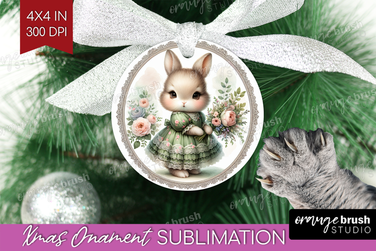 Vintage Bunny Ornament PNG - Cute Bunny PNG Sublimation