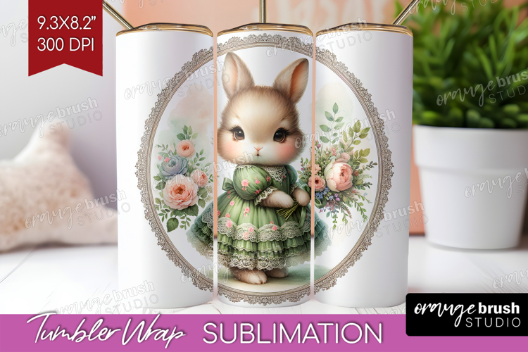 Vintage Bunny Tumbler Wrap - Cute Bunny Tumbler PNG