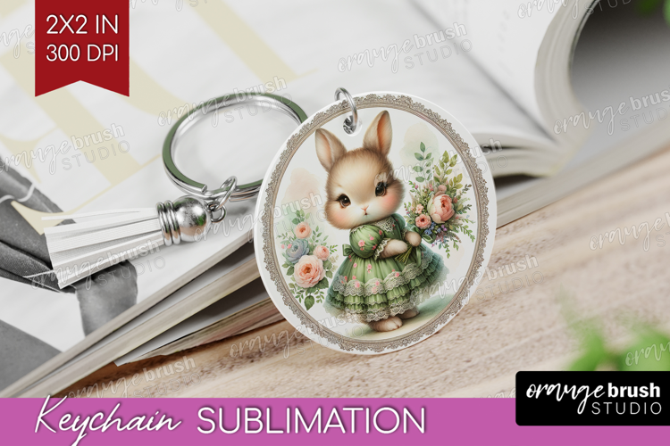 Vintage Bunny Keychain PNG - Cute Bunny Keychain Sublimation