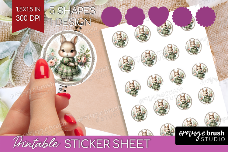 Vintage Bunny Round Sticker - Cute Bunny Printable Sticker
