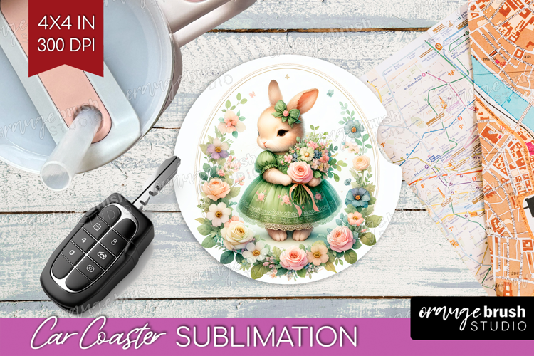 Vintage Bunny Car Coaster - Cute Bunny Coaster PNG